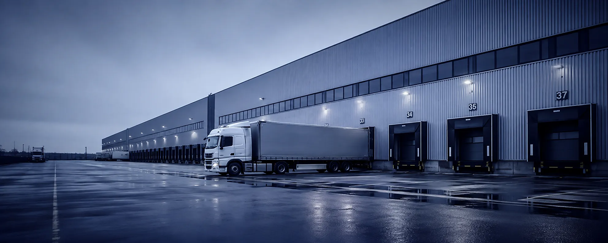Industrial warehouse loading docks with truck