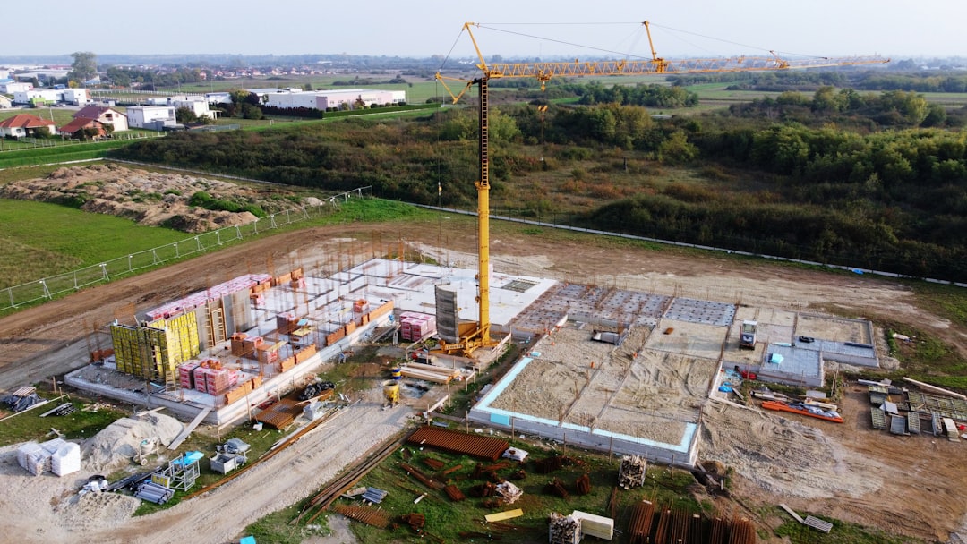 Aerial view of an industrial land plot under development