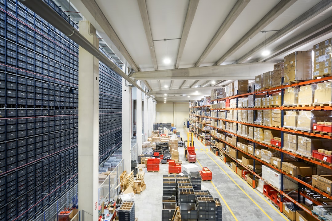 Modern high clear height warehouse interior with racking
